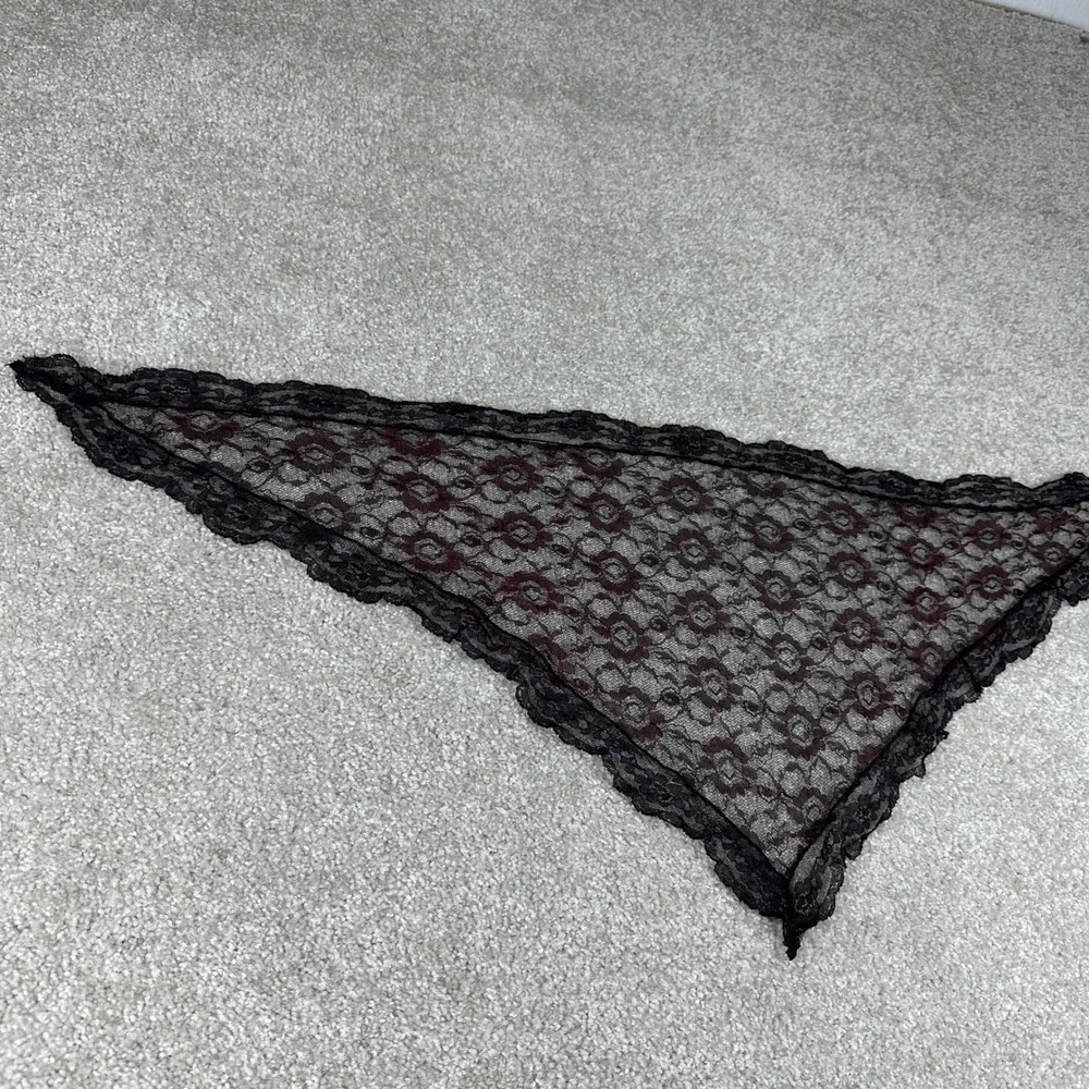 Vintage Floral Lace Triangle Hair Scarf Bandana Black Burgundy Goth Whimsigoth